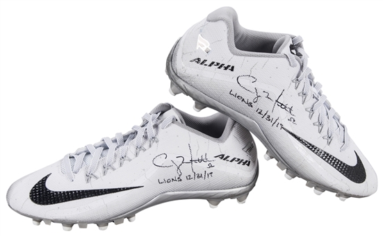 2017 Clay Matthews Game Used, Signed & Inscribed Nike Cleats Used On 12/31/2017 (Fanatics)